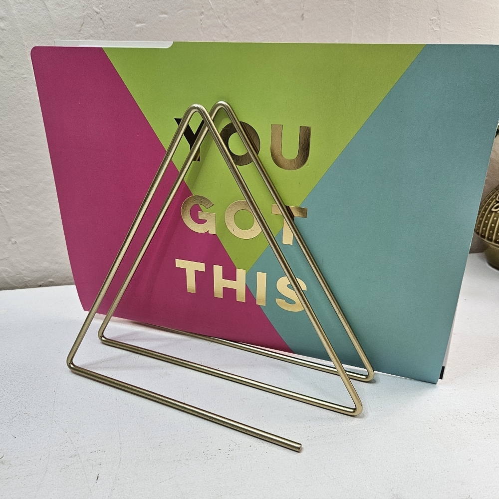 Gold Triangle Metal Organizer For Files Books - Picture 2 of 3
